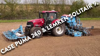 4Kᵁᴴᴰ April 2024: Case IH Puma 240 and Lemken Solitair 9 drill working near Trimley St. Martin