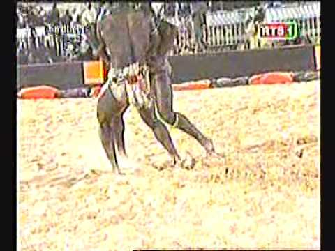 combat de lutte du 08 FÃ¨vrier 2009. Eumeu Sene, poulain de tyson boul falÃ©, surprend le fils de double less.