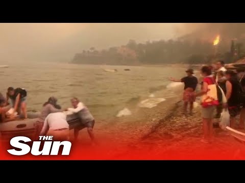 Turkey wildfires - Terrified tourists airlifted & rescued by boats from Brit resorts killing six.