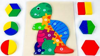 Learn Counting and Shapes with Dinosaur Puzzle in this Educational Video for Preschool Toddlers.