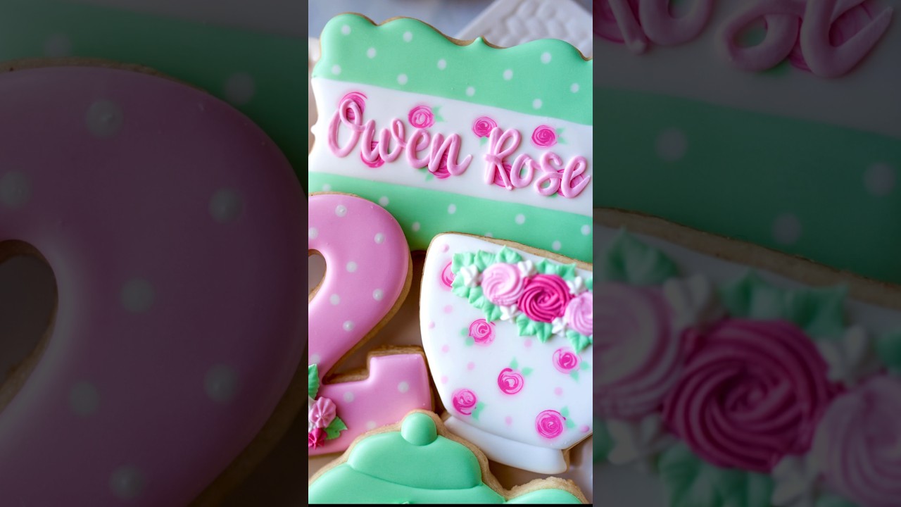 Tea for Two cookies with wet on wet royal icing details #relaxingvideo #royalicing #cookiedecorating