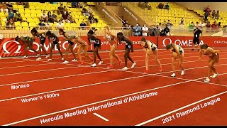 Women's 1500m.  Herculis Meeting International d'Athlétisme.  Diamond League. Monaco.  July 9, 2021.