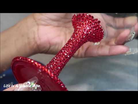 DIY DOLLAR TREE WINES GLASS GLAM TRANSFORMATION- HOW TO BLING YOUR WINE GLASS WITH RED RHINESTONES