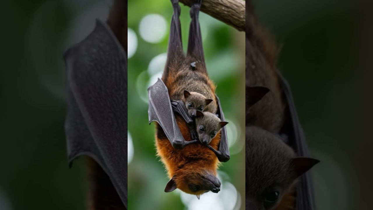 Adorable Bat Mom with Her Babies - Upside Down Cuteness! 