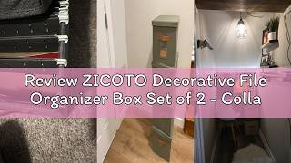 Review ZICOTO Decorative File Organizer Box Set of 2 - Collapsible Linen Filing Cabinets w/Handles A