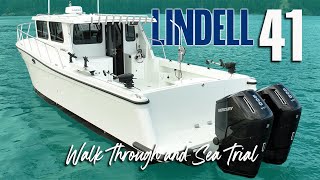 41 Lindell w/ Twin 600 Mercury Outboards  Sea Trial and Walk Through