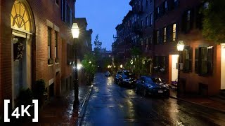 Heavy Rain in Beacon Hill - 4K Boston, MA - Binaural ASMR Walk at Night