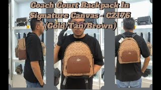 ?NWT! Coach Sig COURT Backpack Tan/Brown CZ176 Msrp:$450.00 NWT COACH CZ176 Court Backpack In Signature Canvas & Leather  main image 4