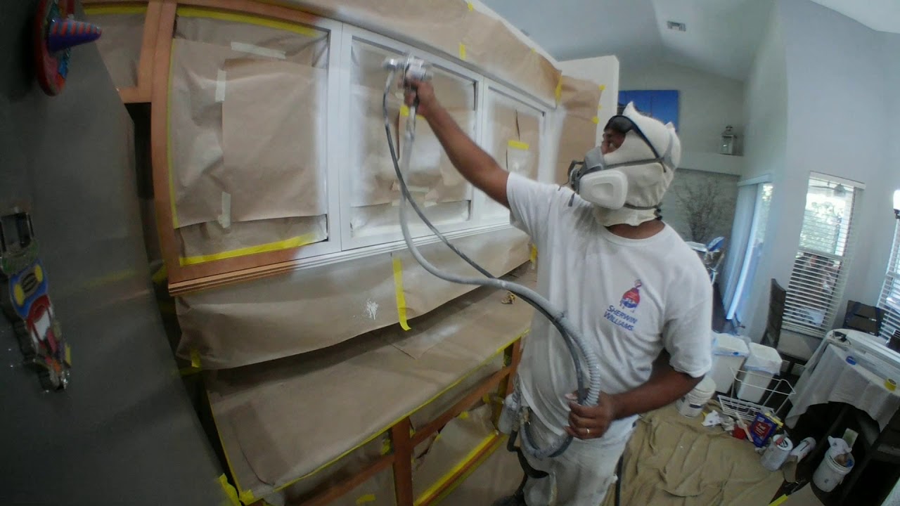 Spraying kitchen cabinets - YouTube