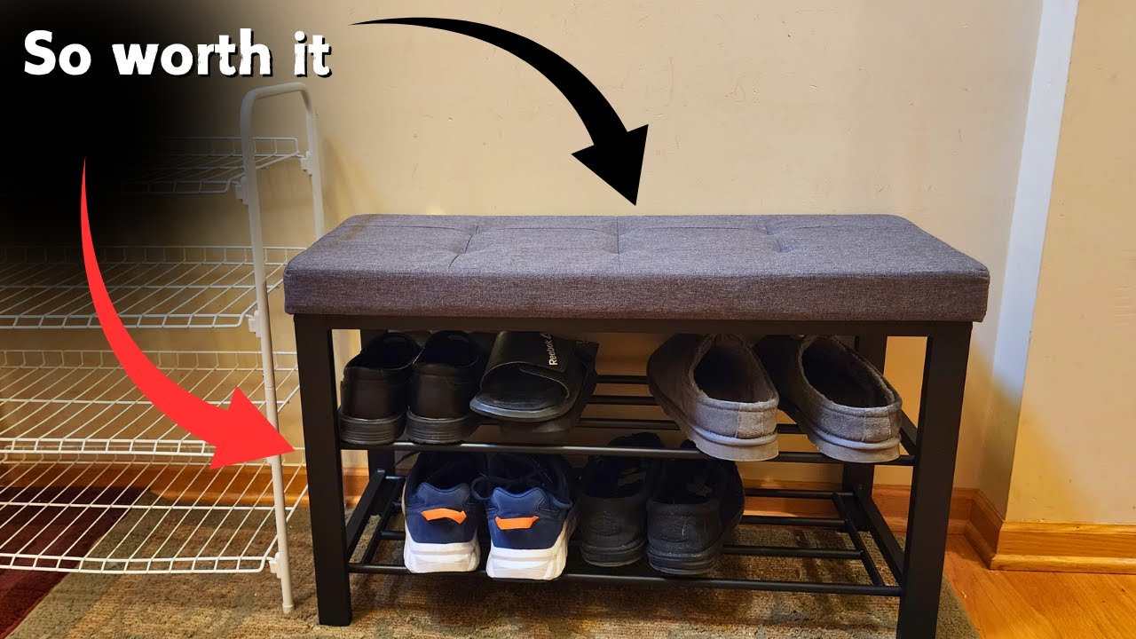 SONGMICS Shoe Bench, Storage Bench, Entryway Bench with Cushion, Shoe Shelf with Seat