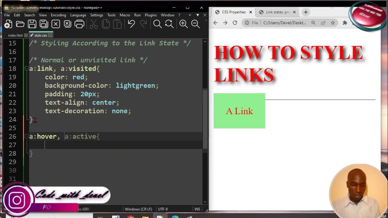 Tut 14 How to Style HTML links by CSS for Beginners - YouTube