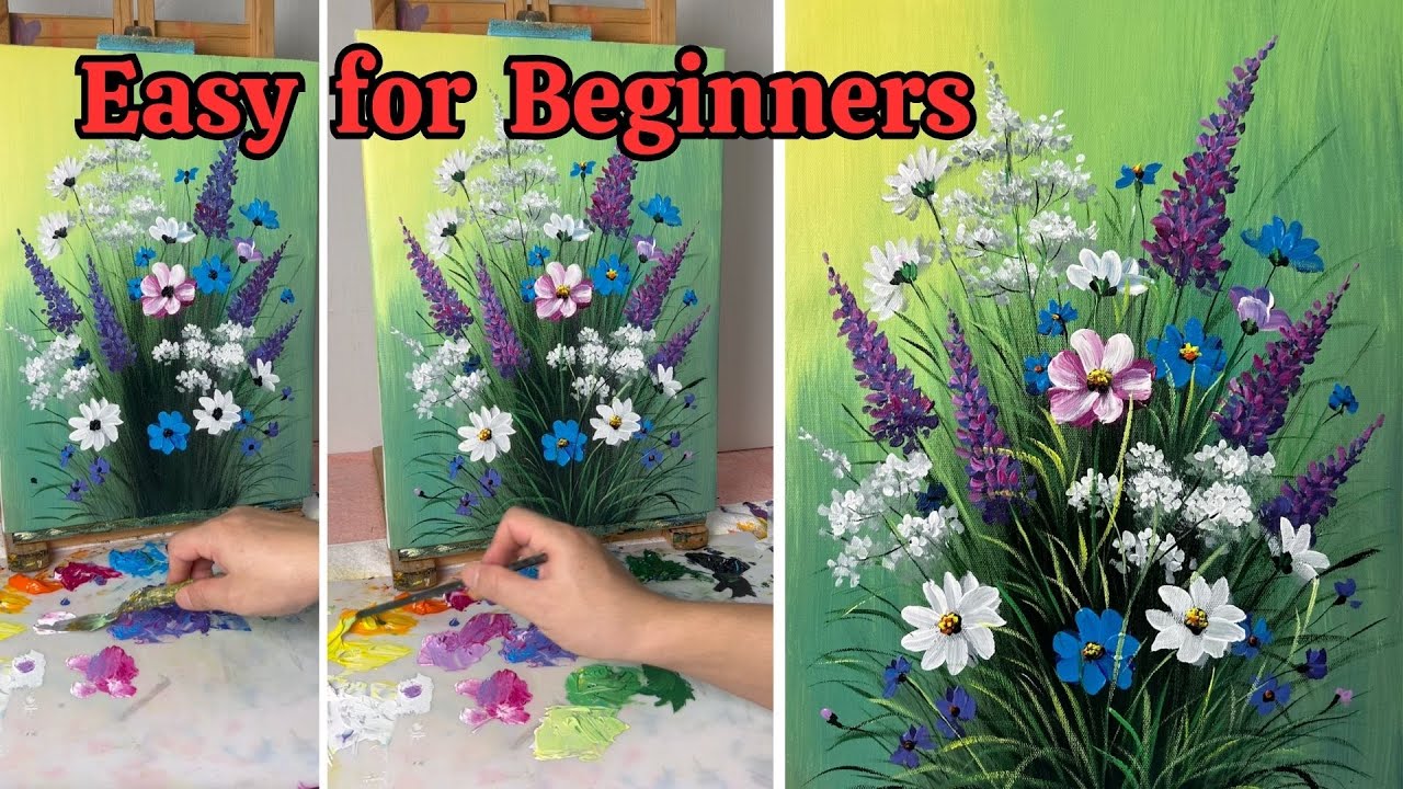 How to Paint a Wildflower Bouquet with Daisies and Lupines - Acrylic ...