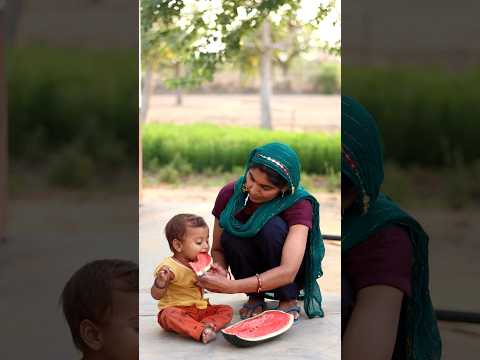 Mother and Son Love❤😍 village family life #shorts #viral #maa #watermelon #funny