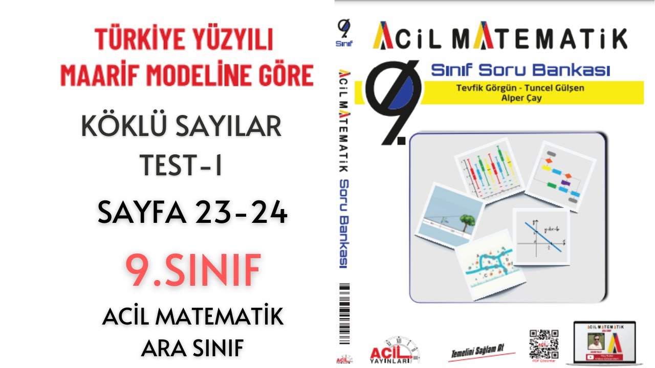 9.Sınıf Soru Bankası (1.Tema-Sayılar) Köklü Sayılar Test-1 (Sayfa 23-24)