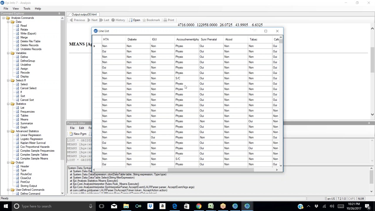 Cours1 d'analyse classique sur Epi info 7