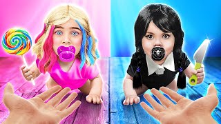 МЫ УДОЧЕРИЛИ УЭНЗДЕЙ АДДАМС | Хорошие 💖 vs плохие 🖤 советы для родителей! Крафтовые идеи от 123 GO!