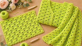 Super Easy 2-Row Repeat Crochet Pattern 💎 Beautiful Green Stitch for Sweater & Shawls! ✨