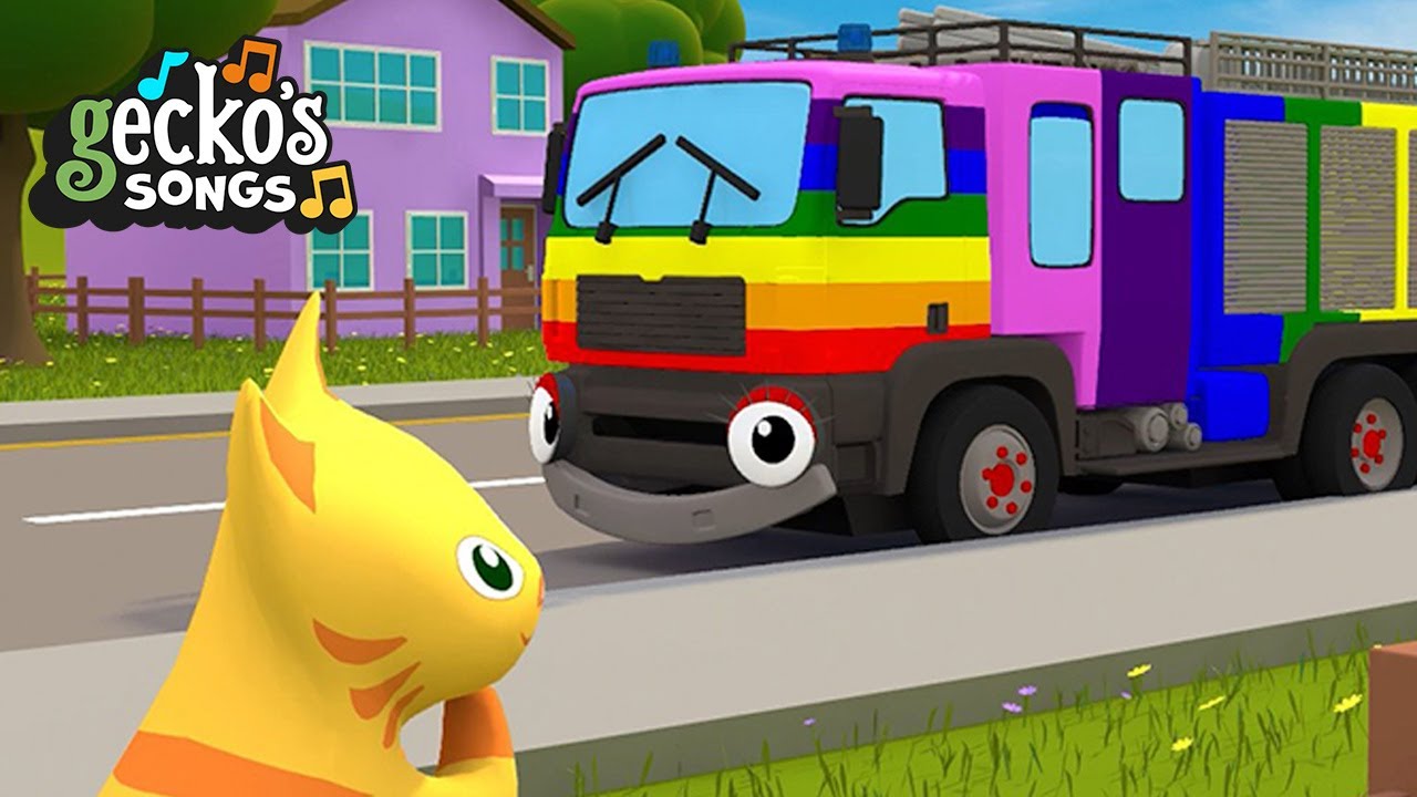RAINBOW Fire Truck Song｜Gecko's Garage｜Children's Music｜Trucks For Kids｜Gecko's Songs