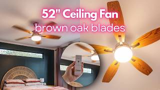 52 Ceiling Fan unboxing + setup → brown oak blades, light & remote | Stellar Lighting