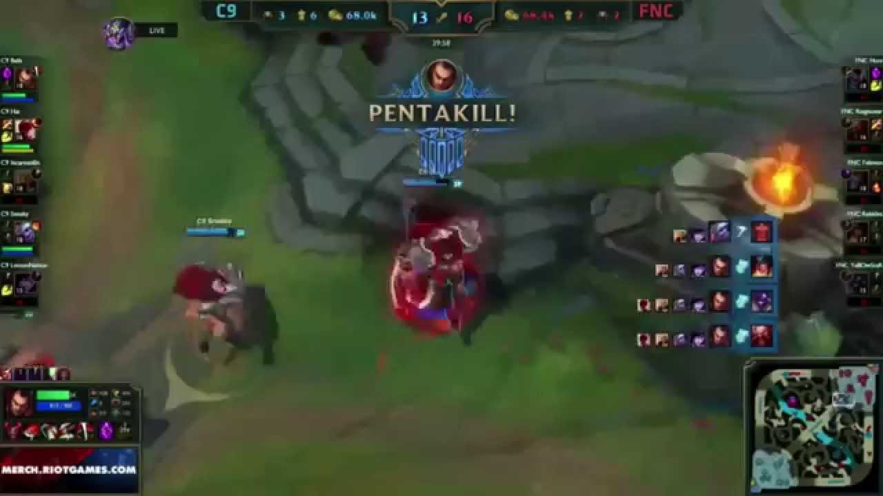 Season 5 - Worlds 2015 (C9 vs FNC) | Balls Darius Pentakill to Win Groups Game
