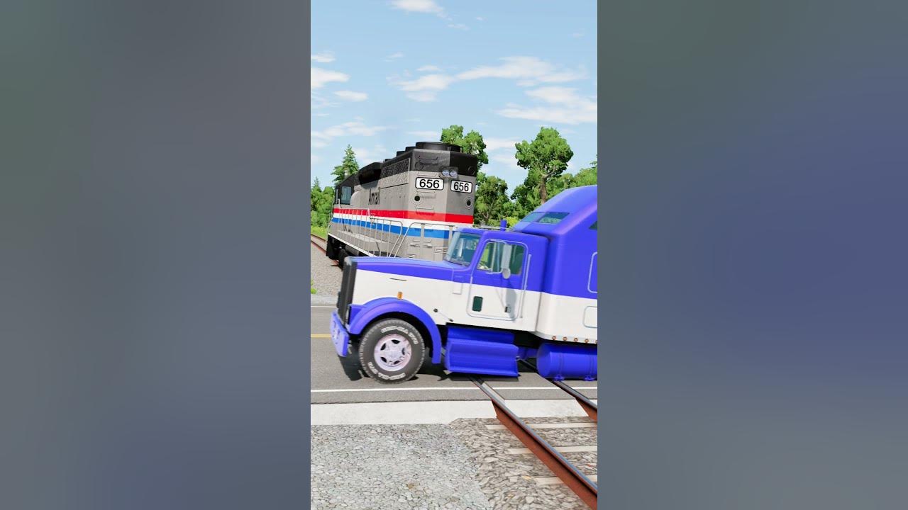 Cars, bus and trucks vs railway track  #shortvideo#beamngdrive #simulation #india #truck #speedbump