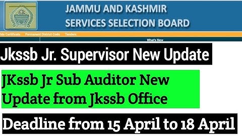 JKSSB Jr. Supervisor/Jr. Sub Auditor New Update from Jkssb office@davoodrajavlogs3589 #davoodraja