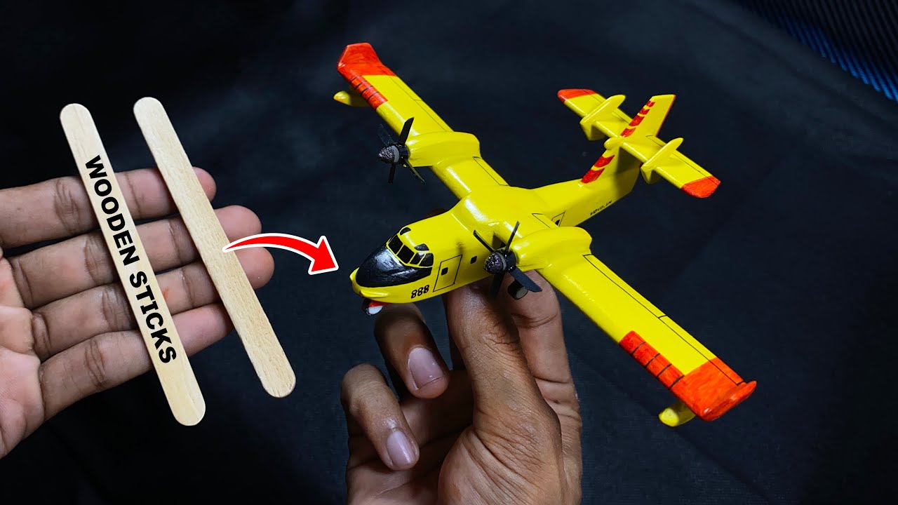 Canadair CL-415 WaterDrop Plane handmade from wooden sticks