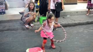 Cute Young Girl Hula Hoop Walking Street Pattaya