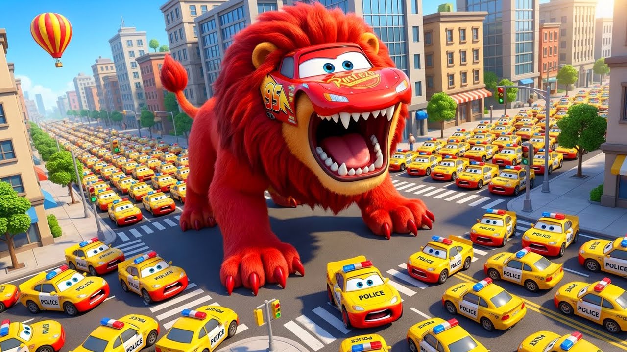 McQueen Lion Attacks the City 🚗🦁 | Police Cars vs Monster McQueen