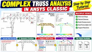 Details Complex Truss FEA in ANSYS APDL | Automatic Nodes + Multiplot Results | Step-by-step Tutorial Update