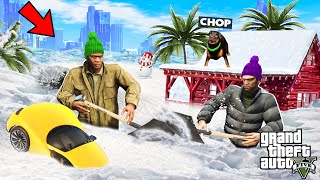 GTA 5 CHOP AND FROSTY FIGHT SNOW STORM THAT COVERS LOS SANTOS