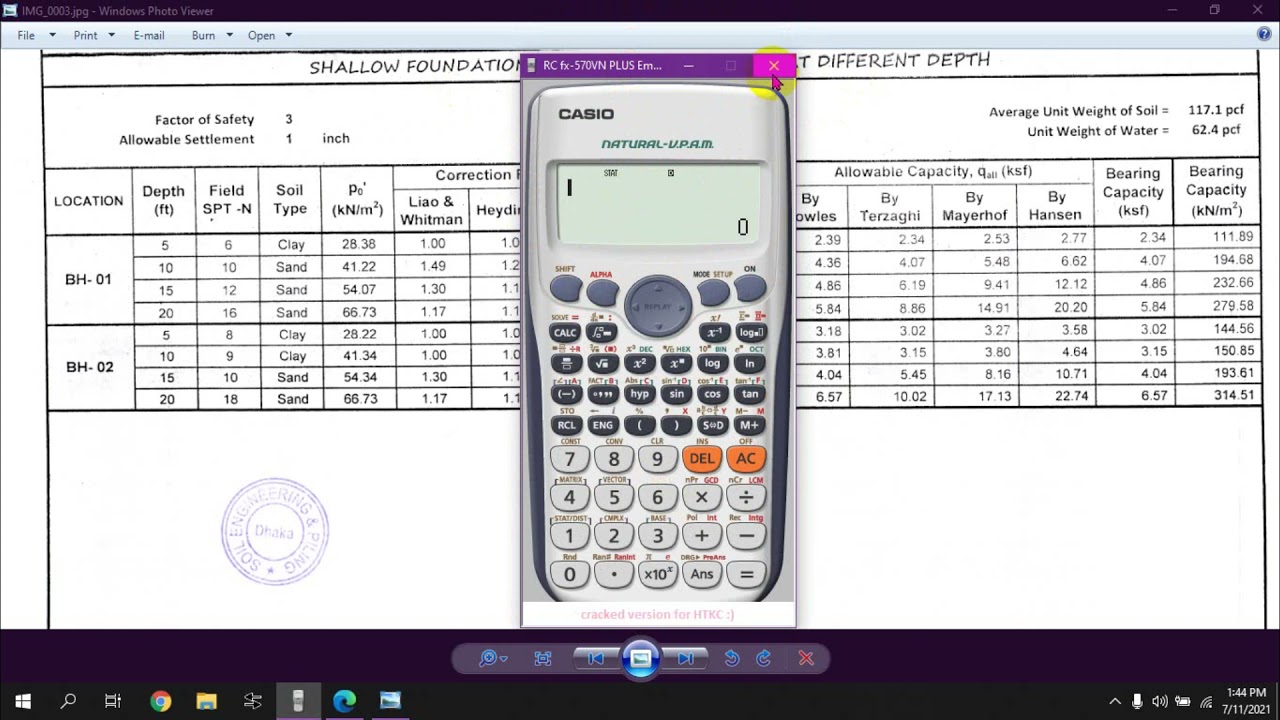 Interpolation by Calculator for bearing Capacity calculation