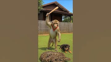 Hero Monkey Battles Giant Python to Rescue Puppy #viral #shorts  😱 🐍
