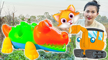 Changcady và chiếc máy xúc khổng lồ, giải cứu mèo con bị khủng long húc sập nhà