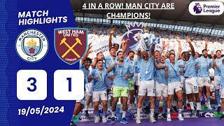 Premier League 23/24 Manchester City vs West Ham (31) | Highlights: Duoble Foden, Goals Kudus&Rodri