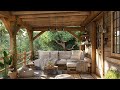 Tranquil daytime escapesummer daydreams on a cozy cabin porch  calming nature sounds wind chimes