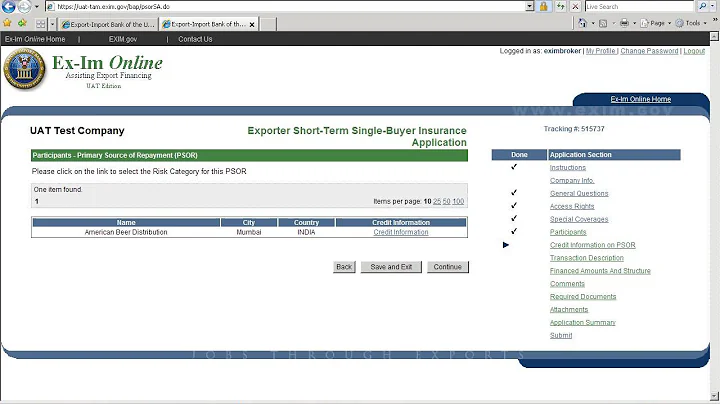 Single Buyer (ESS) Application on Ex-Im Online