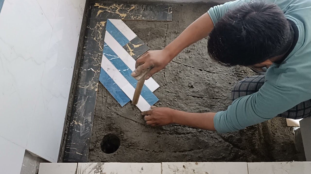 ceramic installation floor design in the bathroom