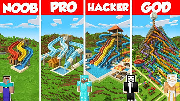 Water Park Slide Build Battle Challenge - Noob vs Pro vs Hacker vs God - Minecraft Animation