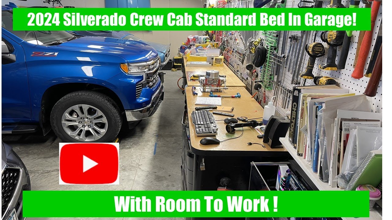 Chevy Silverado Crew Cab parked in residential garage