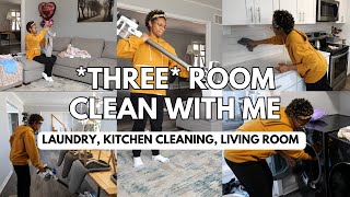 ✨THREE ROOM CLEAN✨| LAUNDRY, KITCHEN CLEANING | CLEANING WITH ME