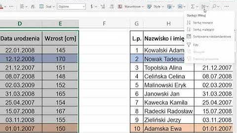 Excel - sortowanie danych