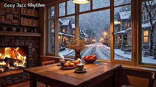 Tranquil Winter Night Café ❄️ Soft jazz music, Piano & Cozy Fireplace for Work & Focus screenshot 4