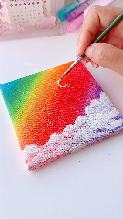 Acrylic Mini Canvas Painting of Rainbow 🌈 #shorts #art #painting #youtubeshorts