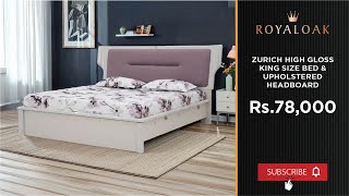 Royaloak | Zurich High Gloss King Size Bed With Upholstered Headboard & Hydraulic Storage