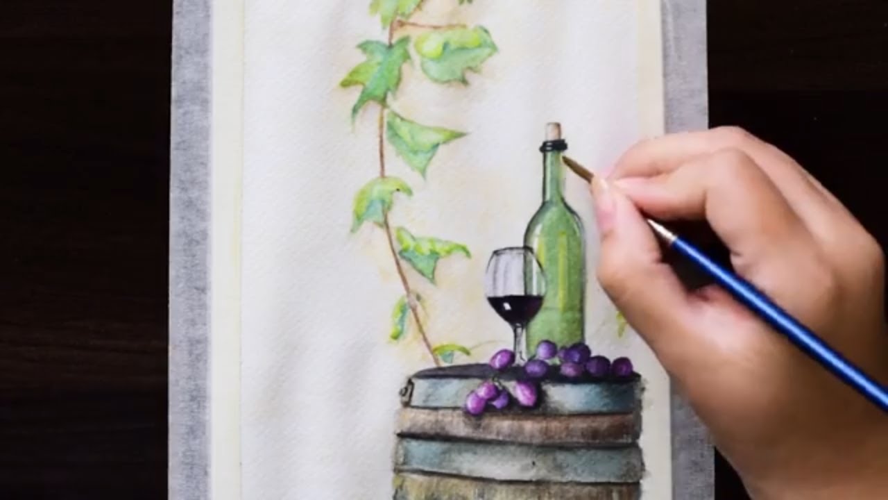 How to Paint a Wine Glass and Bottle Watercolor for beginners 'Video' Art Therapy YouTube
