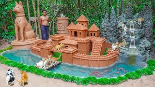 Build Castle Cat House And Fish Pond For Rescue Kitten Cat With Waterfall