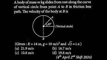 A body of mass m kg slides from rest along the curve of vertical circle from point A WEP DTS 11 Q2