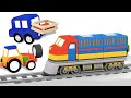 4 машинки и поезд. Развивающие мультфильмы для малышей - Про машинки и детали локомотива