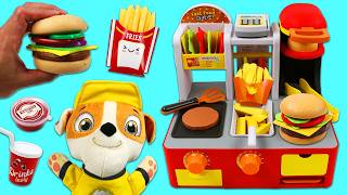 Paw Patrol Rubble Eats Huge Toy Hamburger & Fries Meal!